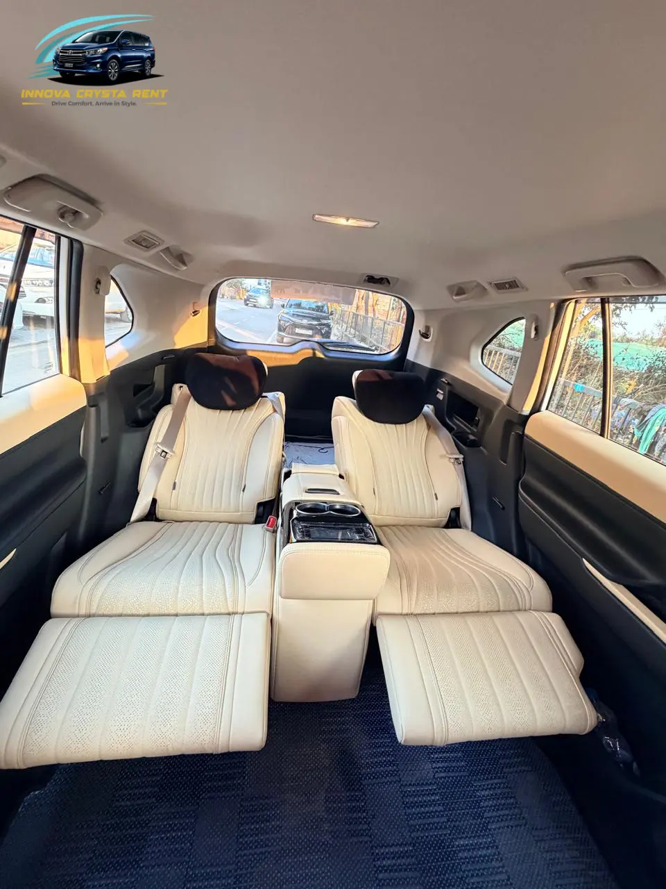 Luxury Innova Crysta captain seats with premium leather interior for Delhi travel