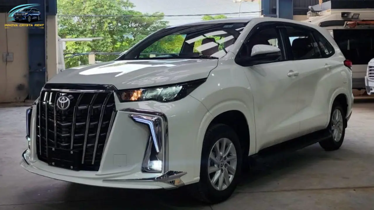 White Toyota Innova Crysta luxury SUV side exterior available for rental in Delhi