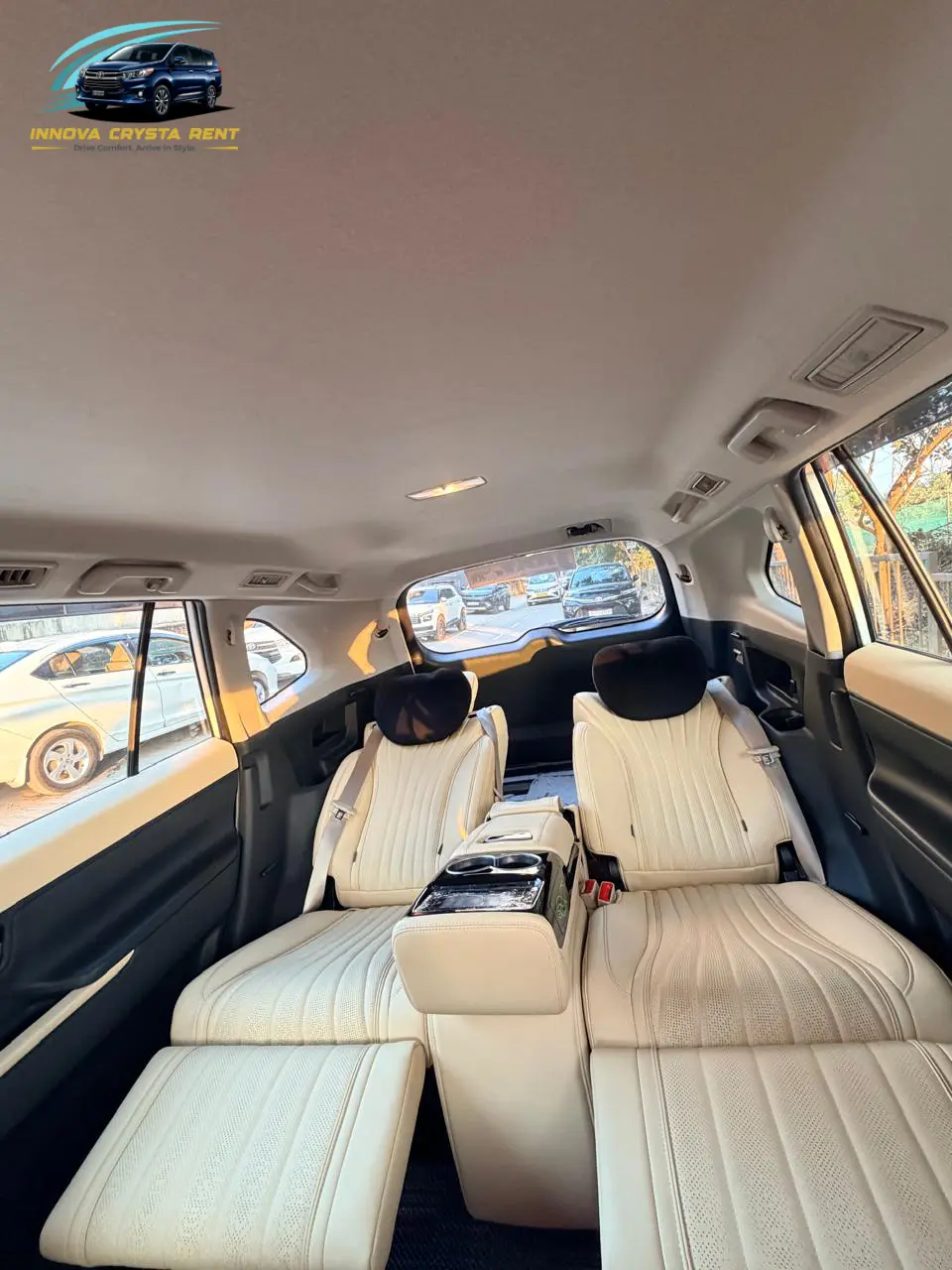 Premium passenger seating inside Toyota Innova Crysta with captain seats