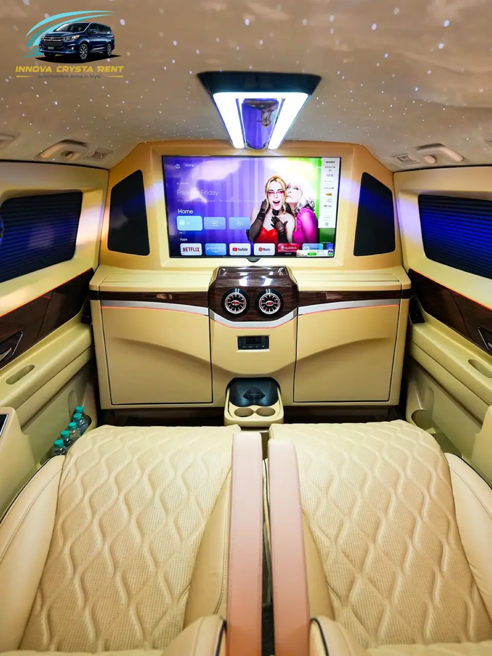 Toyota Innova Hycross lounge interior with premium captain seats and ambient lighting for luxury travel in Delhi